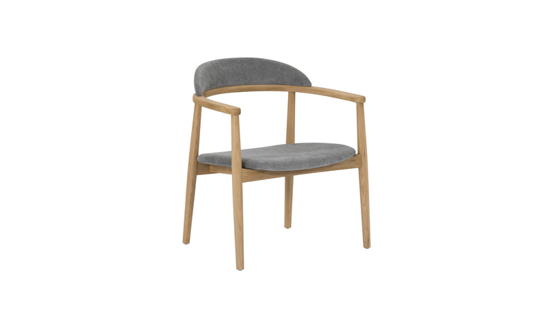 ANANDA LOUNGE CHAIR, NATURAL OAK FRAME AND PADDED GREY SEAT