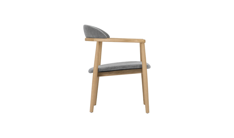 ANANDA LOUNGE CHAIR, NATURAL OAK FRAME AND PADDED GREY SEAT