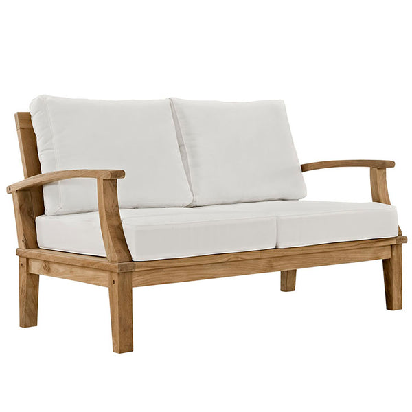 MARINA OUTDOOR PATIO TEAK LOVESEAT IN NATURAL WHITE