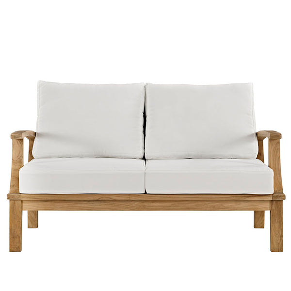 MARINA OUTDOOR PATIO TEAK LOVESEAT IN NATURAL WHITE