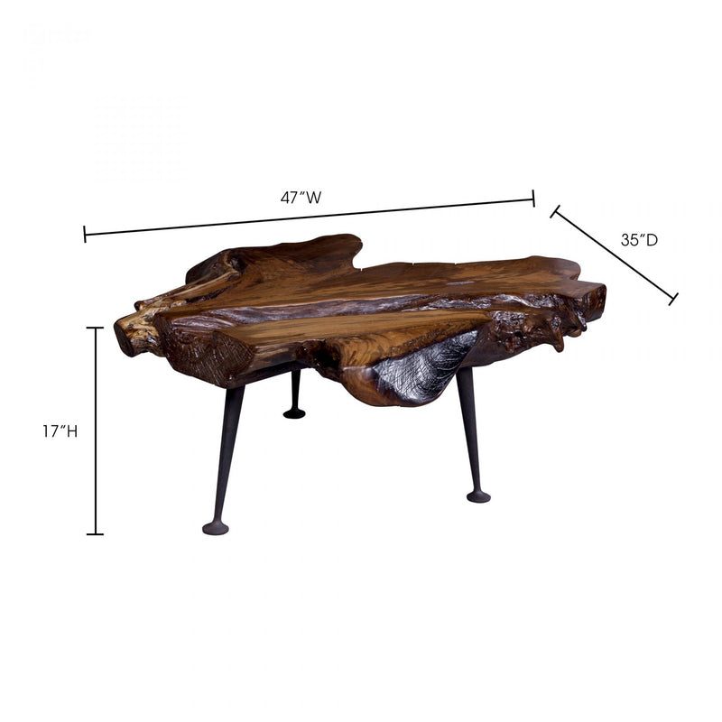 NATURAL TEAK COFFEE TABLE WITH CAST IRON LEGS