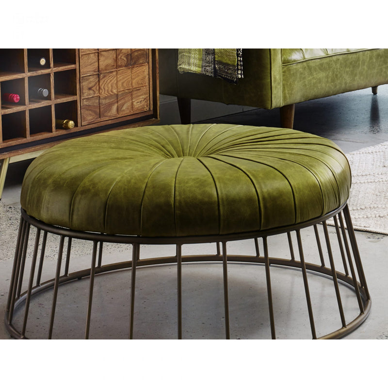 RADCLIFFE LEATHER OTTOMAN GREEN
