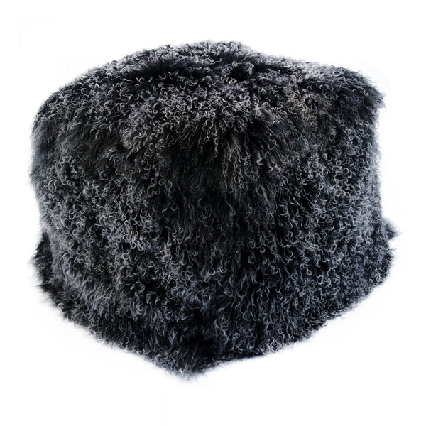 LAMB FUR POUF BLACK SNOW