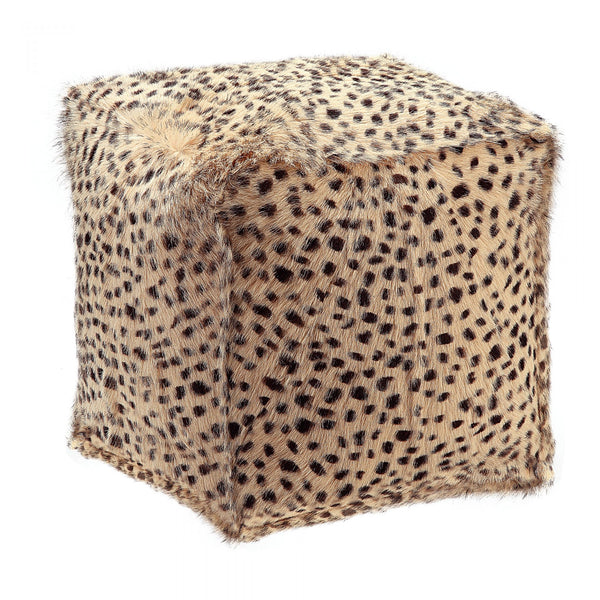 SPOTTED GOAT FUR POUF CREAM