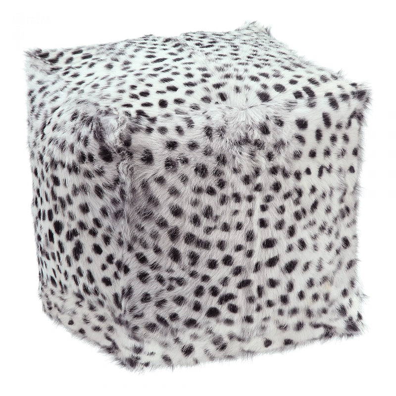 SPOTTED GOAT FUR POUF LIGHT GREY