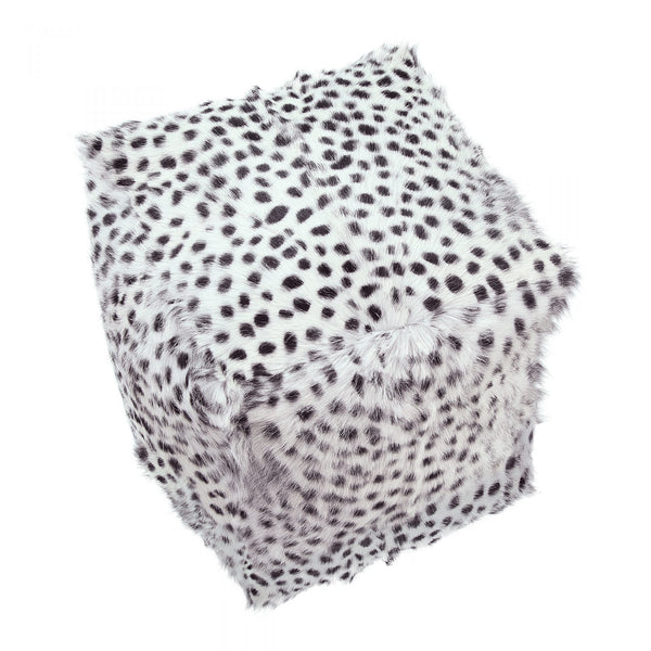 SPOTTED GOAT FUR POUF LIGHT GREY